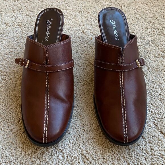 Buckle‎ Brown Leather chunky slip on mules St. Johns Bay Size 9.5 - Picture 1 of 8